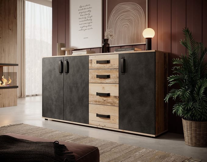 Meubella - Dressoir Montreal - Grijs - Old wood - 160 cm