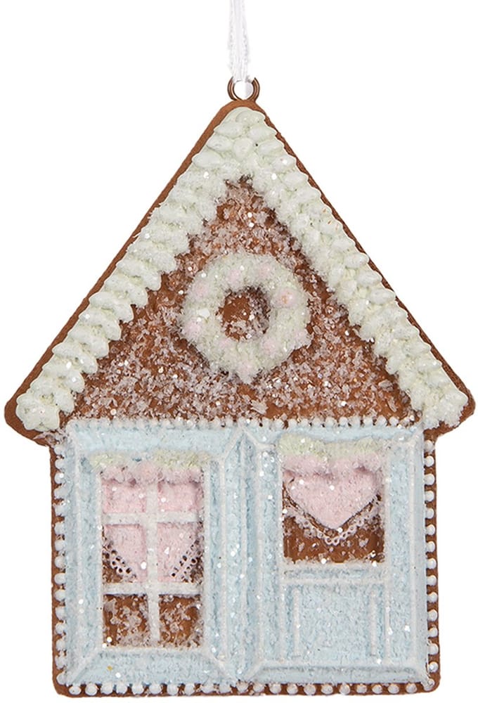 Clayre & Eef Kersthanger Gingerbread house 8x1x10 cm Blauw Kunststof