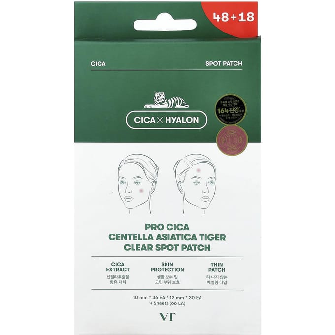 VT Cosmetics CICA Patch Spot 48 Patchs | Patch Hydrocolloïde pour Boutons et Imperfections 2pcs