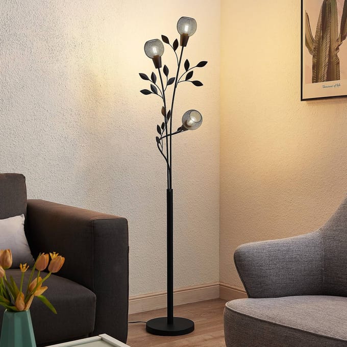 Lindby - vloerlamp - 3lichts - Metaal - H: 160 cm - E14 - zwart