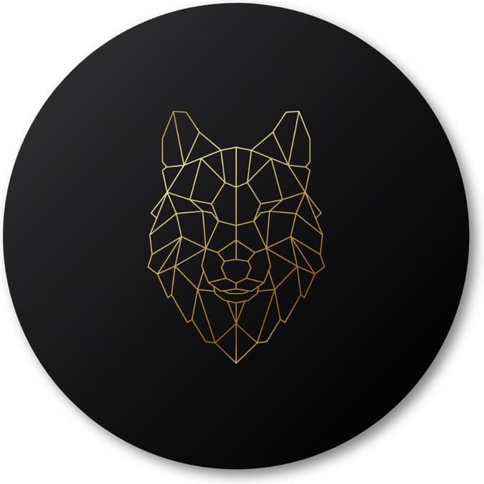 Minimalist Wolf - Goud - Muurcirkel Forex 80cm | Wandcirkel voor binnen - Dieren