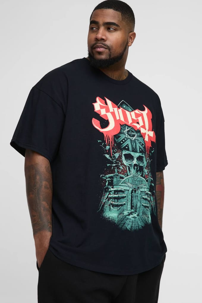 Plus Regular Fit Ghost License Print T-Shirt | Black | Size Medium
