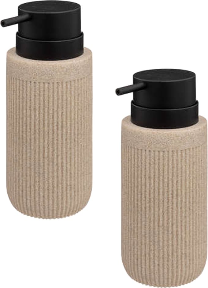 5Five Zeeppompje Onyx - 2x stuks - beige - polystone - 17x7 cm - 350 ml - zeep dispenser