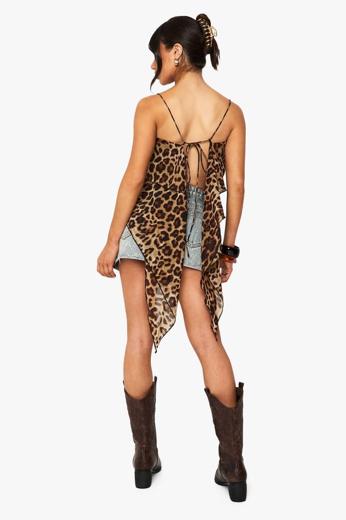 boohoo Dames Petite Luipaardprint Rugloze Band Cami | Leopard | Maat: 8