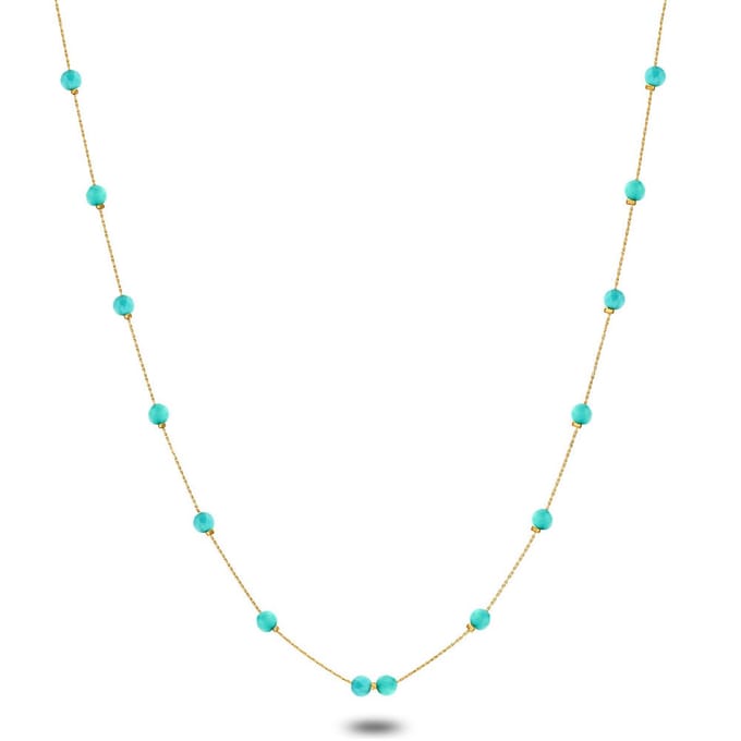 Twice As Nice Halsketting in goudkleurig edelstaal, turquoise steentjes 40cm+5cm
