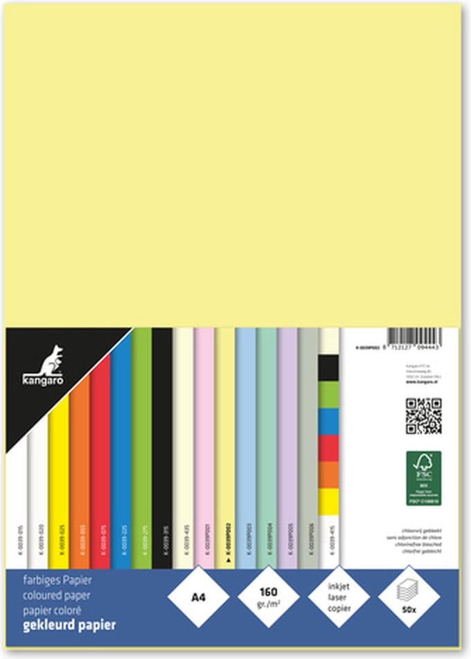 Kangaro papier - A4 - 160 gram FSC - pak 50 vel - pastel geel