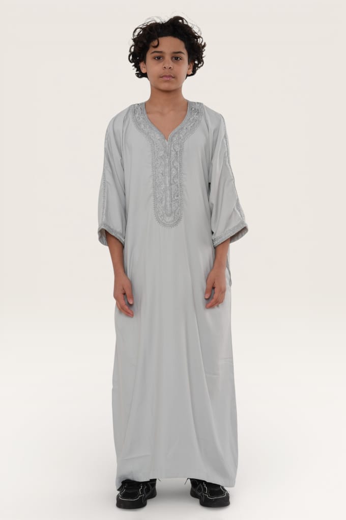 Kinderen jongens grijze Marokkaanse Thobe gewaad Eid Djellaba Gandoura Jubba LFS-K-HM65