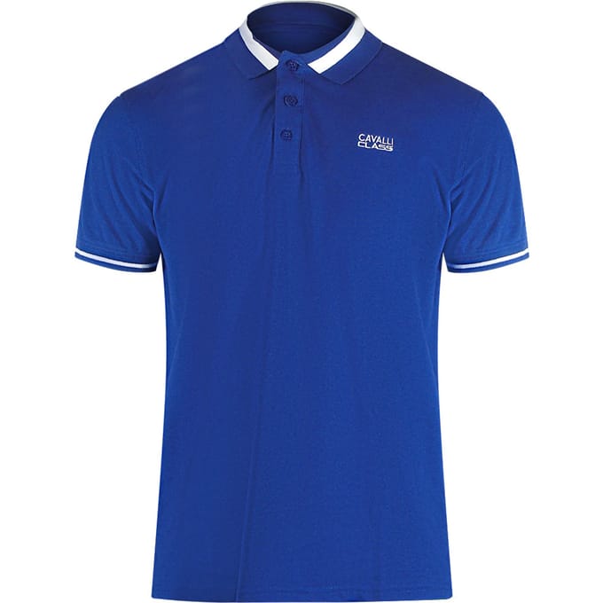 Cavalli Class Bold Stripe Collar Irisblauw Poloshirt