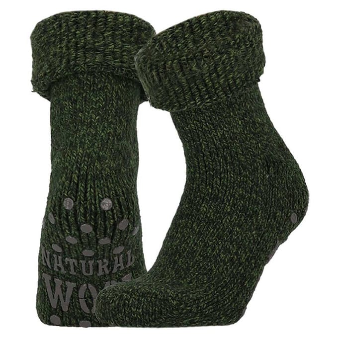 Huissokken dames - Wol - Army Groen - Antislip - 35/38