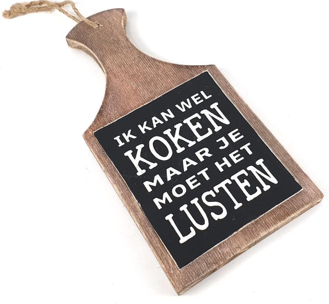 Tekstplank 30x15cm ik kan wel koken natural/black