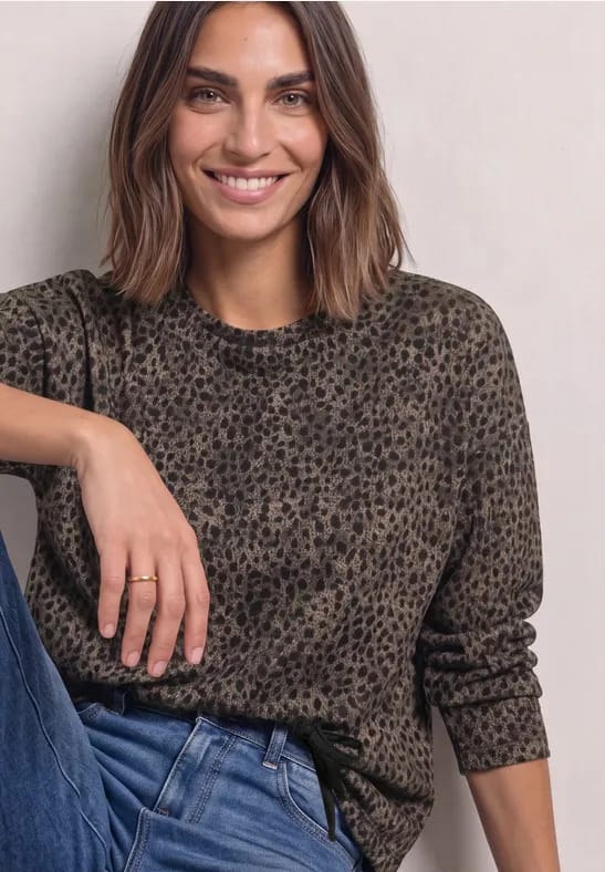 Shirt met lange mouwen, ronde hals en patroon