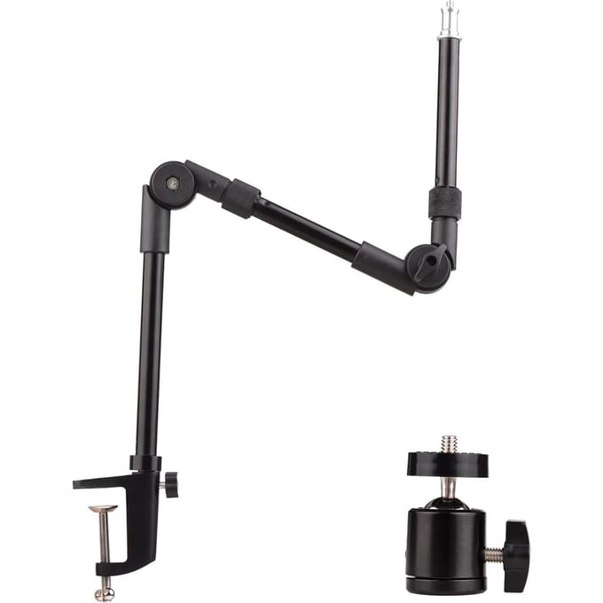 Andoer ST-01 Flexibele opvouwbare bureaustandaard Metalen beugel met 1/4 inch schroefkogelkopadapter zwart