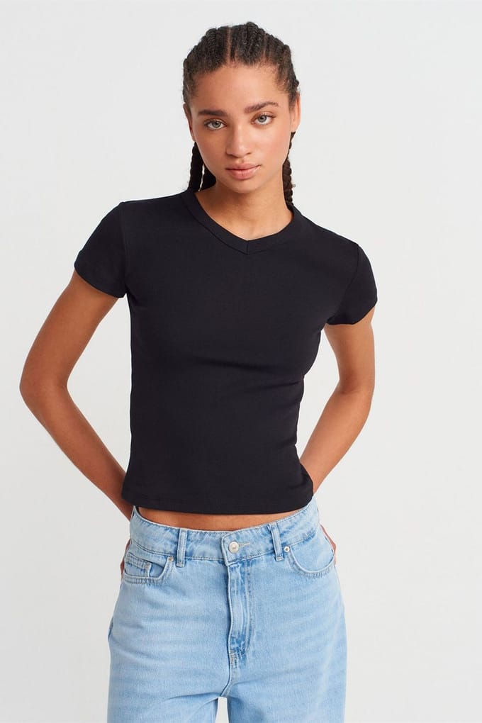 Slim Fit Katoenen V-hals T-Shirt