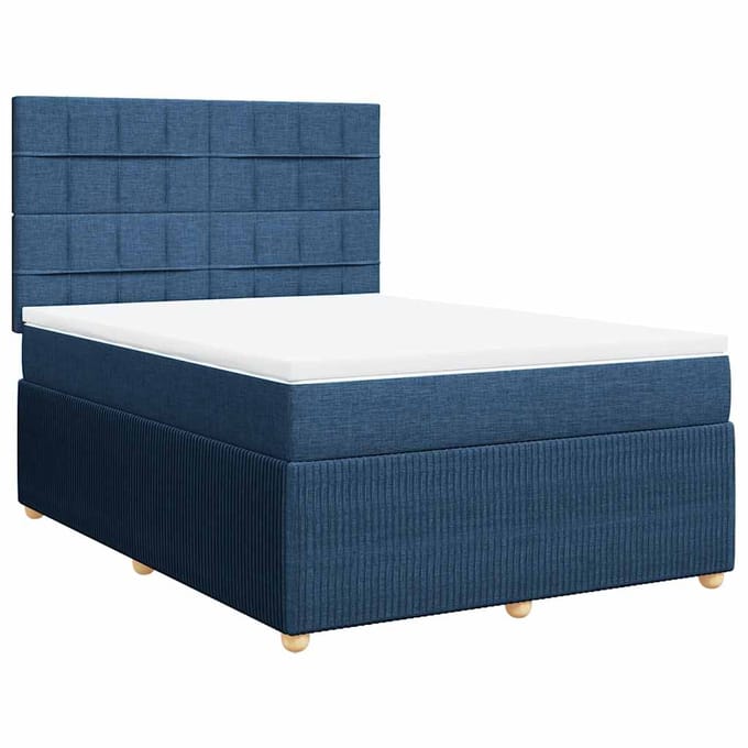 vidaXL - Boxspring - met - matras - stof - blauw - 140x200 - cm