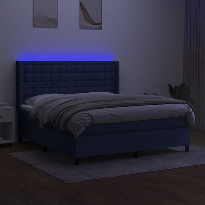 vidaXL - Boxspring - met - matras - en - LED - stof - blauw - 160x200 - cm