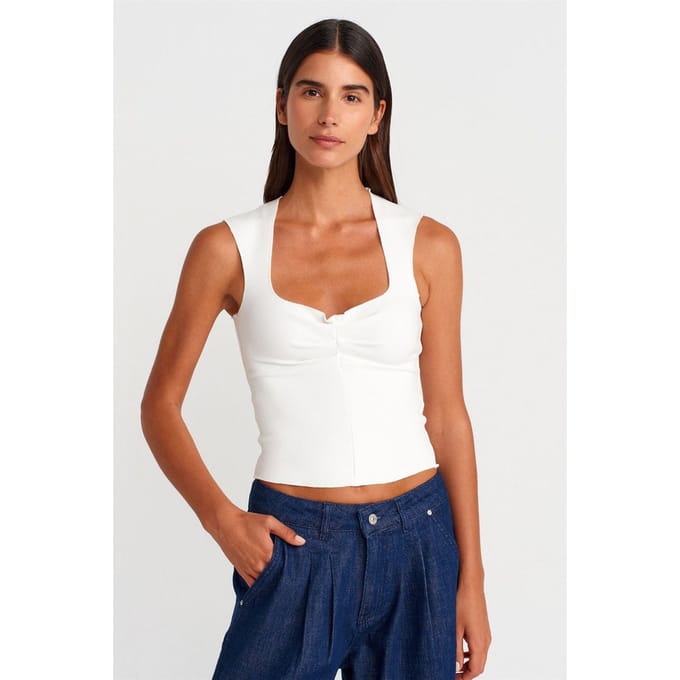 Aansluitende Mouwloze Crop Blouse Met Vierkante Hals
