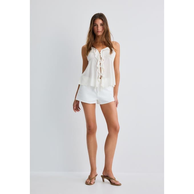 Stradivarius Top met ruches en bandjes  Ecru M