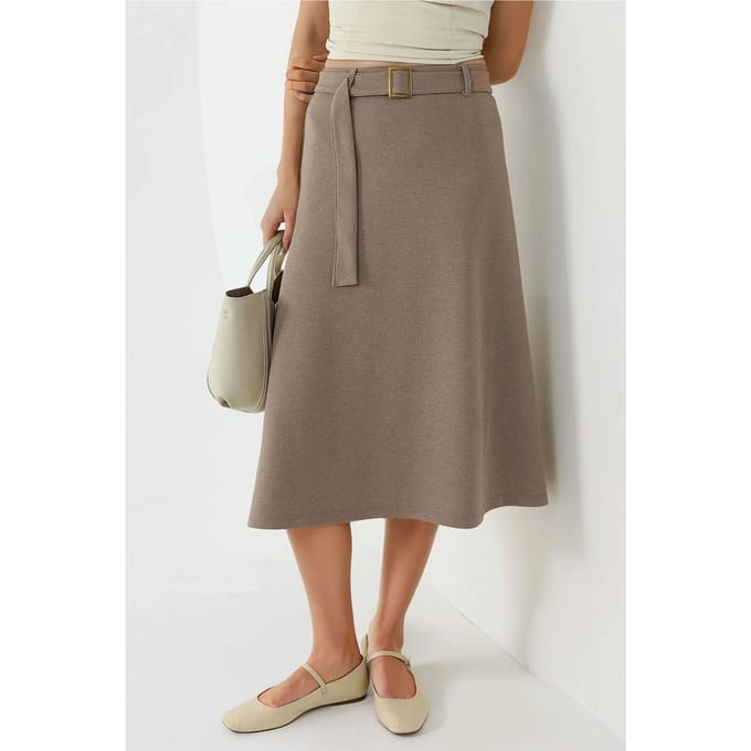 Hoge Taille Midi Rok met Gebogen Detail