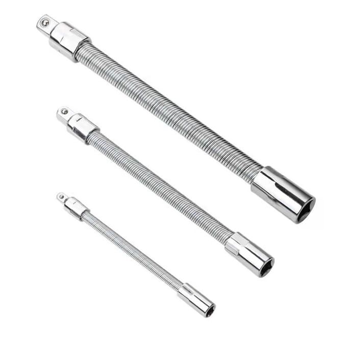 3 Stuks Flexibele Socket Verlengkabels 1/4 3/8 1/2 Flex Socket Extension Bar Set Drive Light Impact zilver