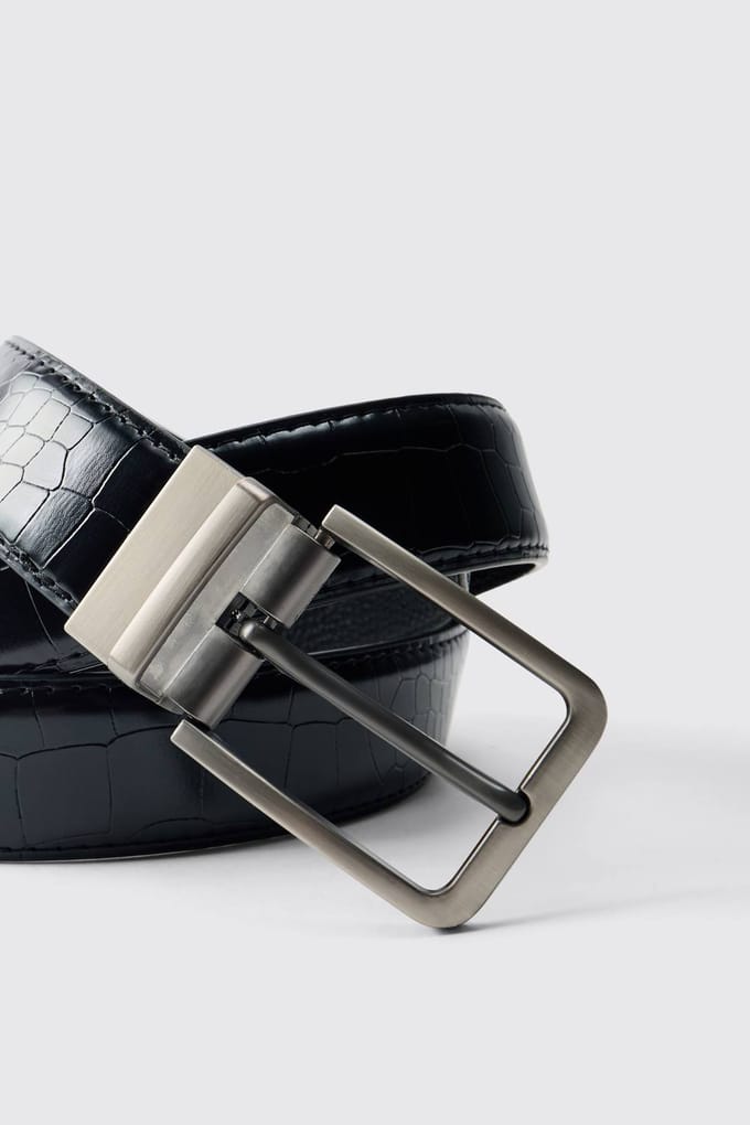 Kunstleren Riem Met Krokodillentextuur | Black | Size 2XL