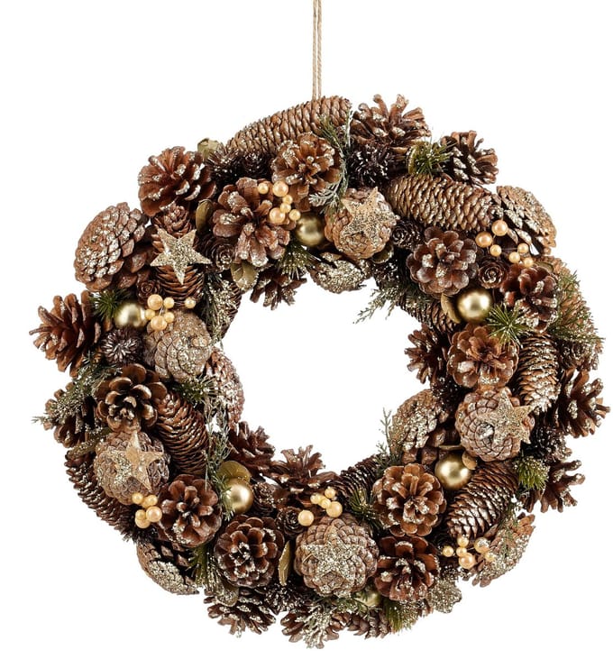 Mica Decorations Kerstkrans Brant H9 x Ø45 cm - Deurkrans met Dennenappels - Kerst Krans Deur en Tafel - Multifunctionele Kerstversiering - Bruin