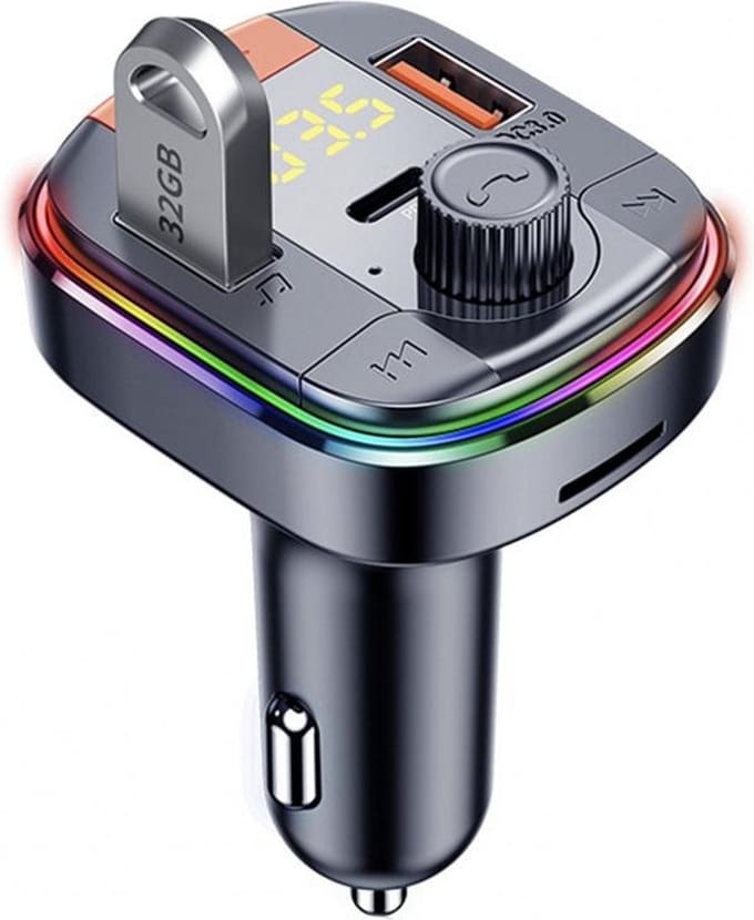 DrPhone Bluetooth BC31 - FM Transmitter - Carkit - Autolader USB-C - Snellader - Handsfree Bellen - Autoradio - Auto Accessoires - Zwart
