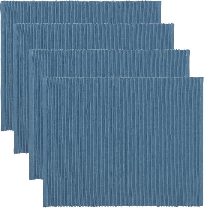 Set van 4 placemats voor eettafel 35 x 46 cm, 100% geribbeld katoen, machinewasbaar, diepzeeblauw