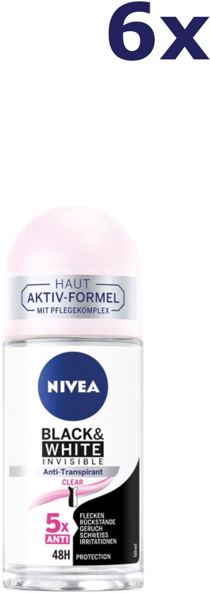 6x Nivea Deoroller 50ml Black&White Invisible Clear
