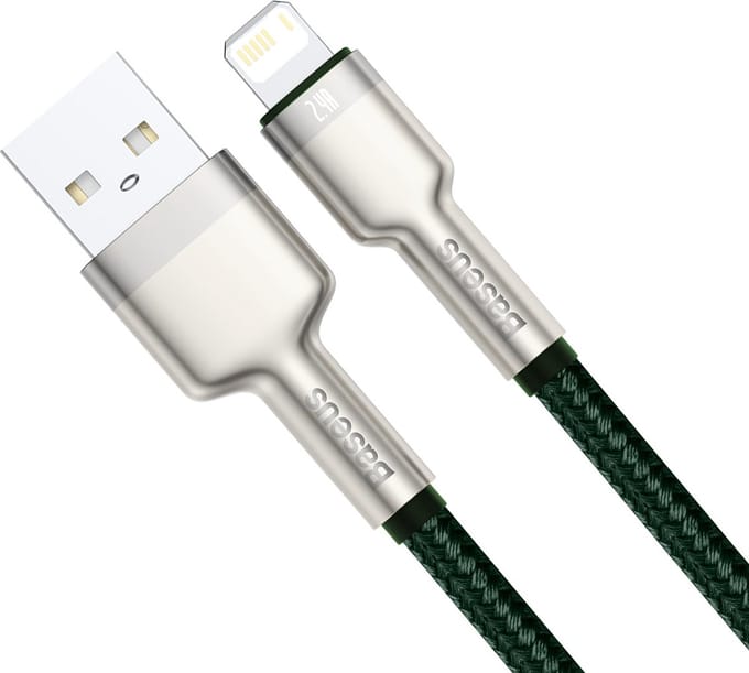 USB-A - Lightning Data en Oplaadkabel Baseus Cafule Metal Series, 18W, 1m, Groen CALJK-A06