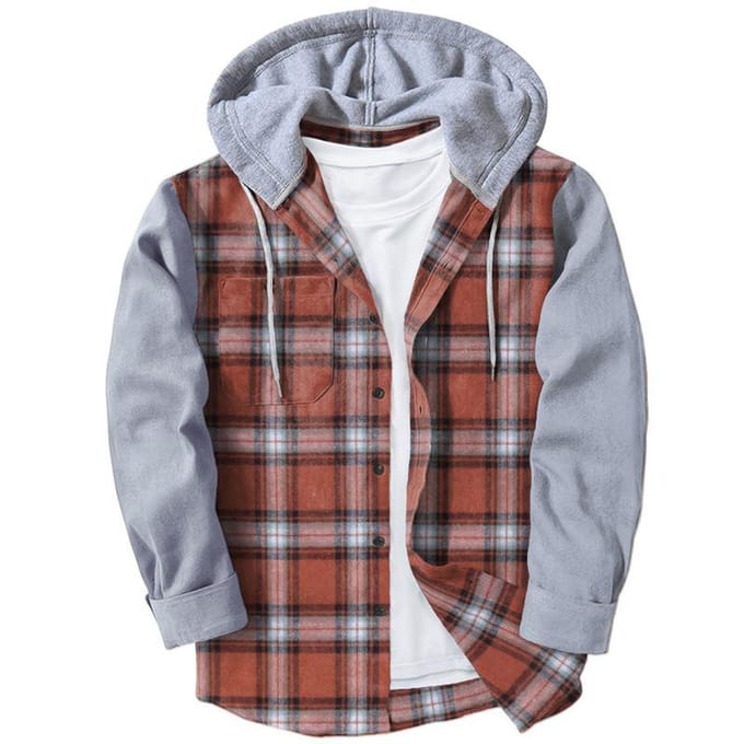 Geruit Herenshirt Contrastkleur Lange Mouw Vest met Capuchon 3XL gray