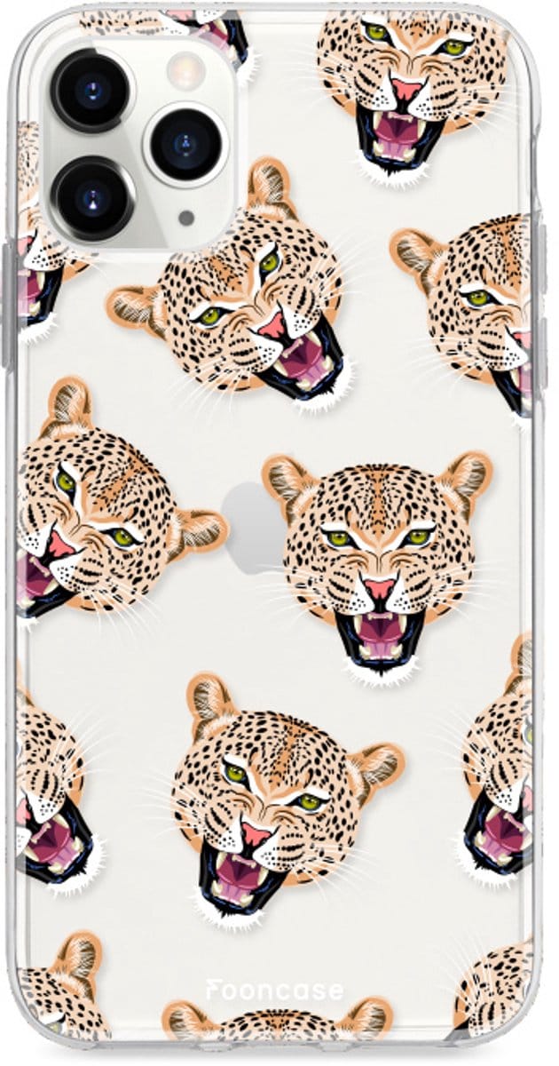Fooncase Hoesje Geschikt voor iPhone 11 Pro Max - Shockproof Case - Back Cover / Soft Case - Cheeky Leopard / Luipaard hoofden