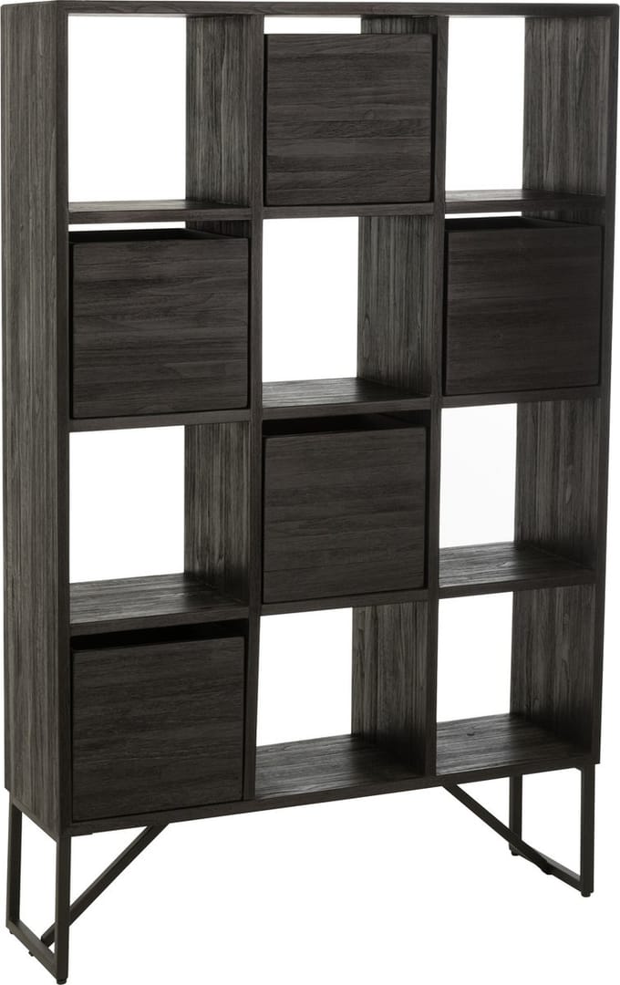 J-Line kast met lades - gerecycleerd hout - zwart