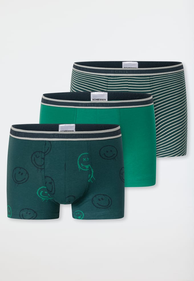 Shorts, set van 3, met streepjes en smileys, groen - 95/5 128