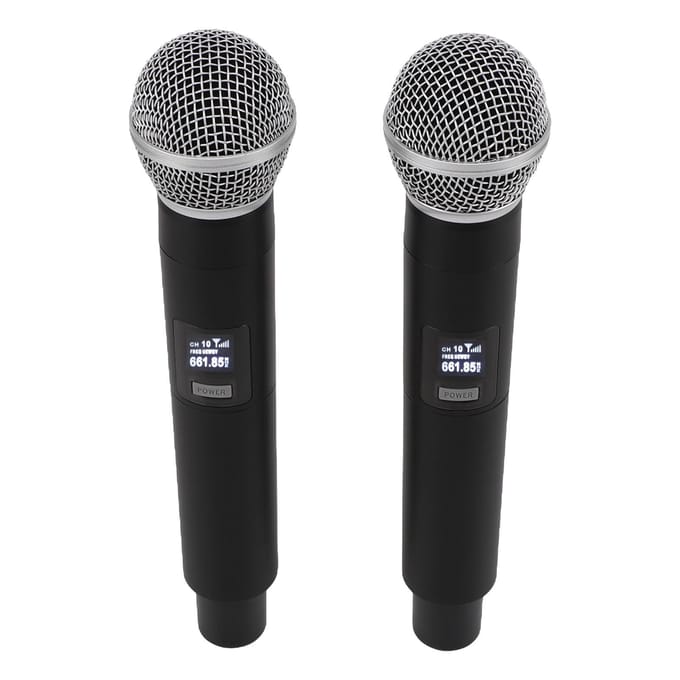 Lot de 2 microphones VHF sans fil professionnels antibruit rechargeables par USB