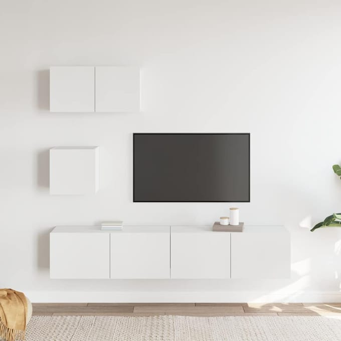 vidaXL - 4-delige - Tv-meubelset - bewerkt - hout - wit