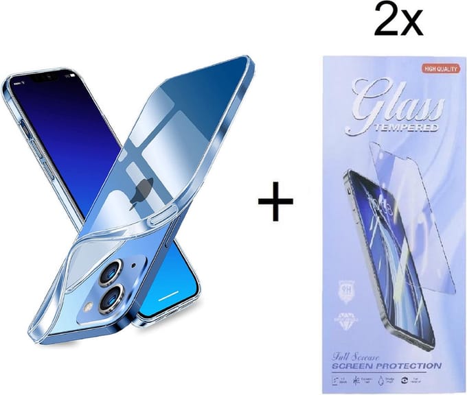 Silicone Hoesje Geschikt voor iPhone 14 Pro Max - Transparant + 2X Tempered Glass Screenprotector - ZT Accessoires