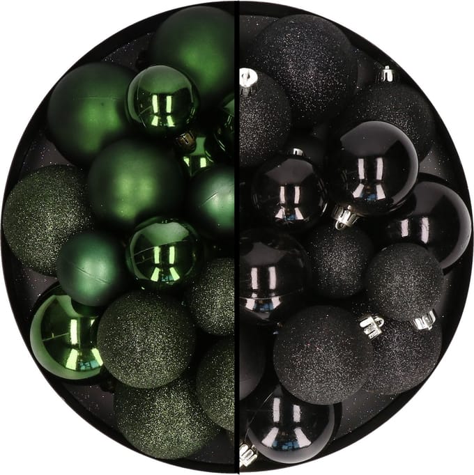 Decoris kerstballen 60x st - donkergroen/zwart - 4-5-6 cm - kunststof - kerstversiering