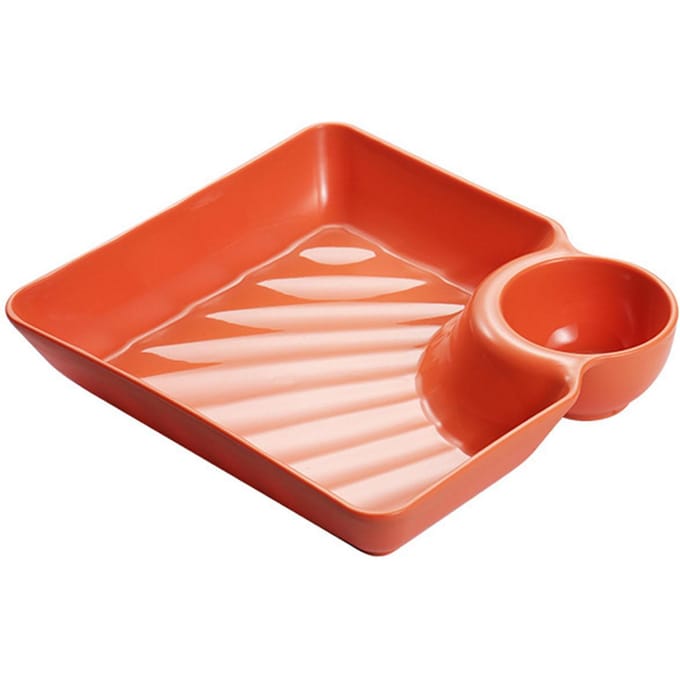 Dumplingbord met dipschaaltje 7,2 inch Verdeeld Chip en Dip Serveerplateau Set voor Dumpling oranje