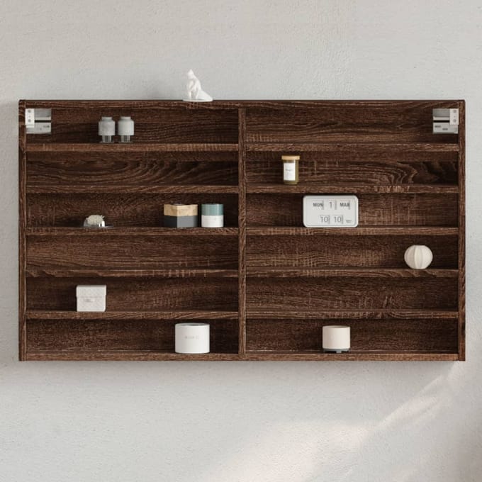 vidaXL - Vitrinekast - 100x8,5x58 - cm - bewerkt - hout - bruin - eikenkleurig