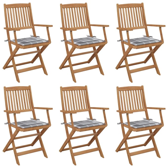vidaXL - Inklapbare - stoelen - 6 - st - met - kussens - massief - acaciahout