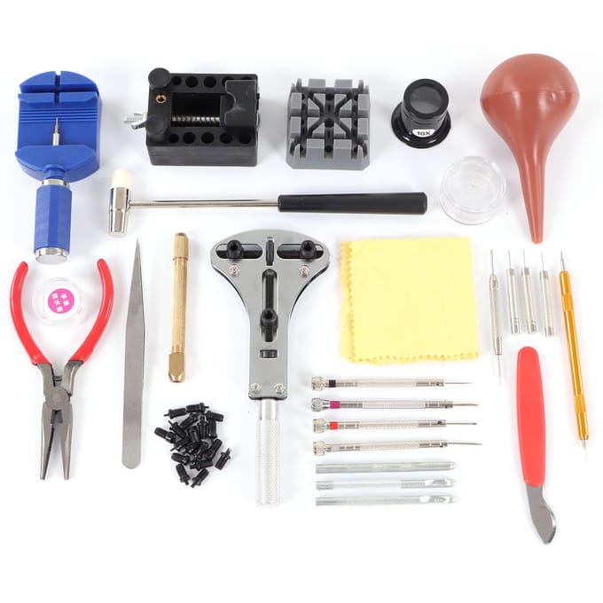 Kit de réparation de montres Kit d'outils de remplacement de batterie Kit d'outils de retrait de maillons de montre Ouvre-boîtier black