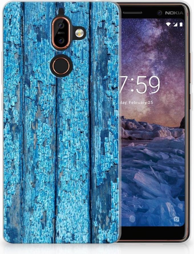 Nokia 7 Plus Bumper Hoesje Wood Blue