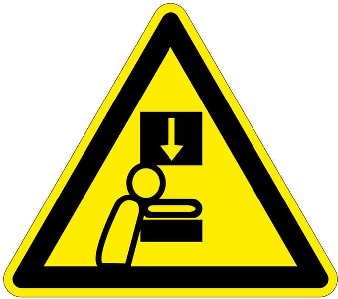 Waarschuwingsbord beknelling pers - kunststof 300 mm