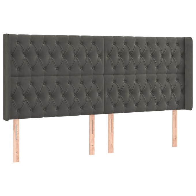vidaXL - Hoofdbord - LED - 203x16x118/128 - cm - fluweel - donkergrijs