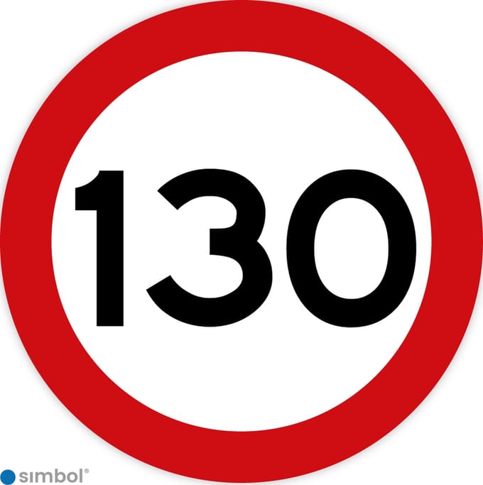 Simbol - Stickers 130 km - Maximaal 130 km/u - Duurzame Kwaliteit - Formaat ø 30 cm.