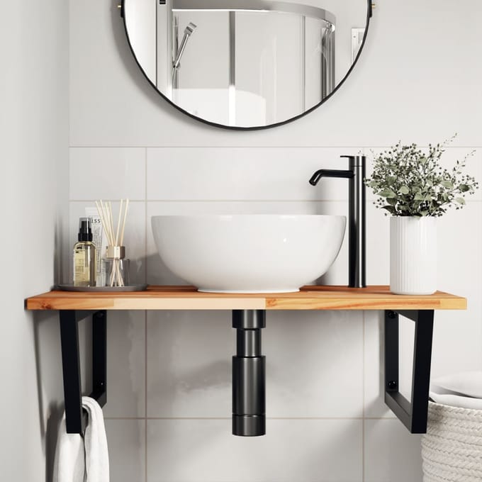 vidaXL - Badkamer - wandschap - staal - en - massief - acaciahout
