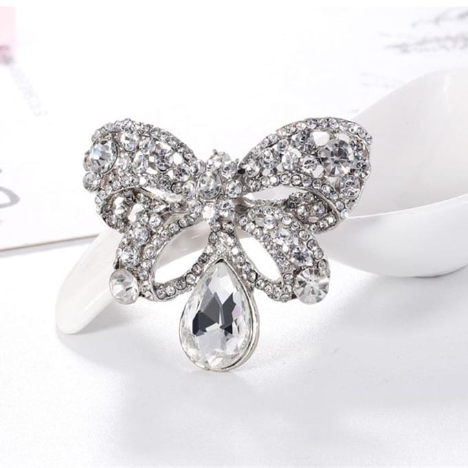 Europese En Amerikaanse Strik Corsage Legering Ingezette Witte Strass Speld Temperament Kledingaccessoires gray