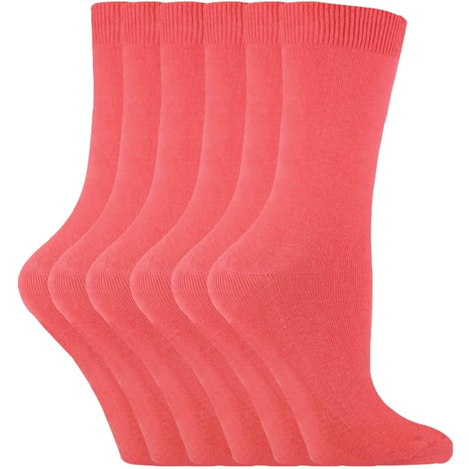 Set van 6 effen, casual katoenen damessokken - PL30 Coral