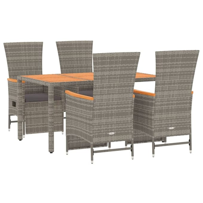 vidaXL - 5-delige - Tuinset - met - kussens - poly - rattan - grijs