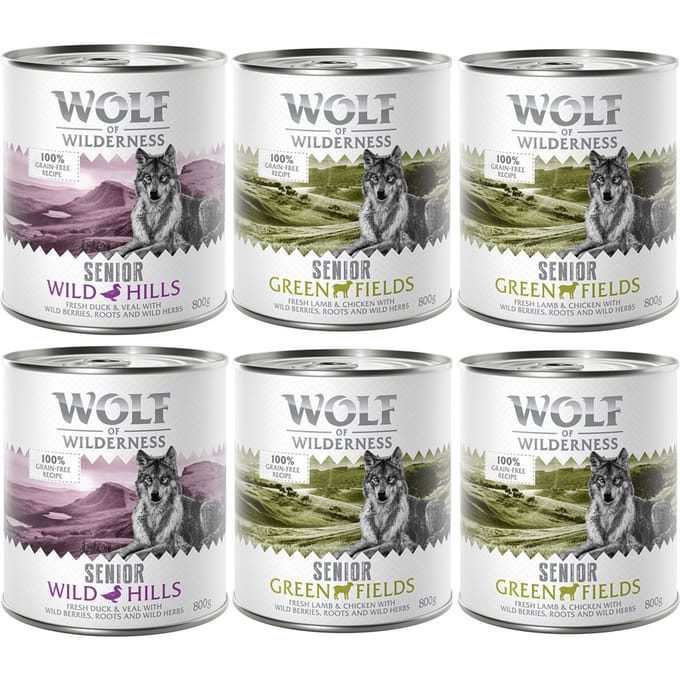 Wolf of Wilderness Senior 6 x 800 g - Mixpakket: Lam & Kip, Eend & Kalf